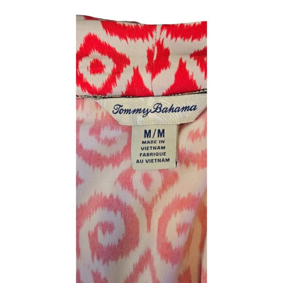 Tommy Bahama Size Medium Dress Cowl Neck Red White Cap Sleeve - Picture 6 of 8
